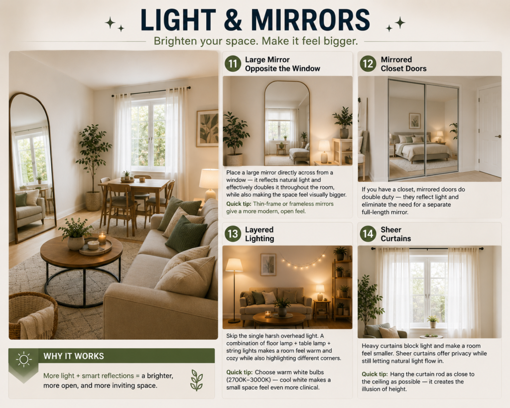 25 Small Apartment Living Room Ideas 2026: Cozy, Functional & Budget-Friendly 5 Light & Mirrors