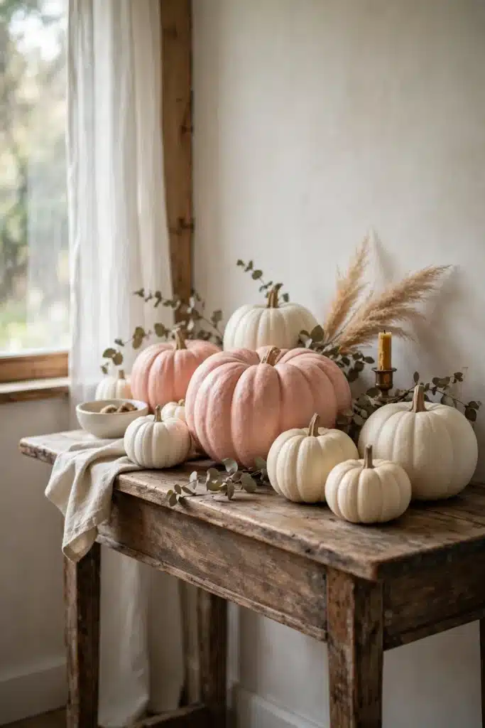 12 Thanksgiving Living Room Decor Ideas for a Warm Gathering 11 dough bowl with pumpkins and greenery