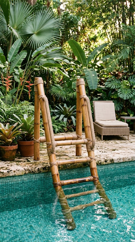 28 DIY Pool Ladder Ideas 4 Bamboo pool ladder