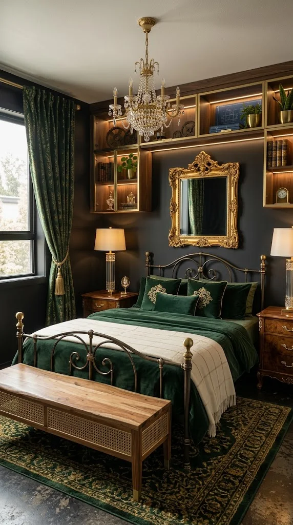 Black and Green with Gold or Brass Luxury Accents