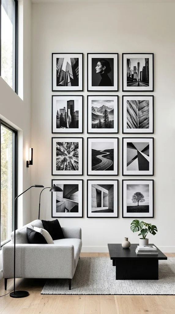 20 Beautiful Wall Decor Living Room Ideas 17 Black and White Photo Gallery