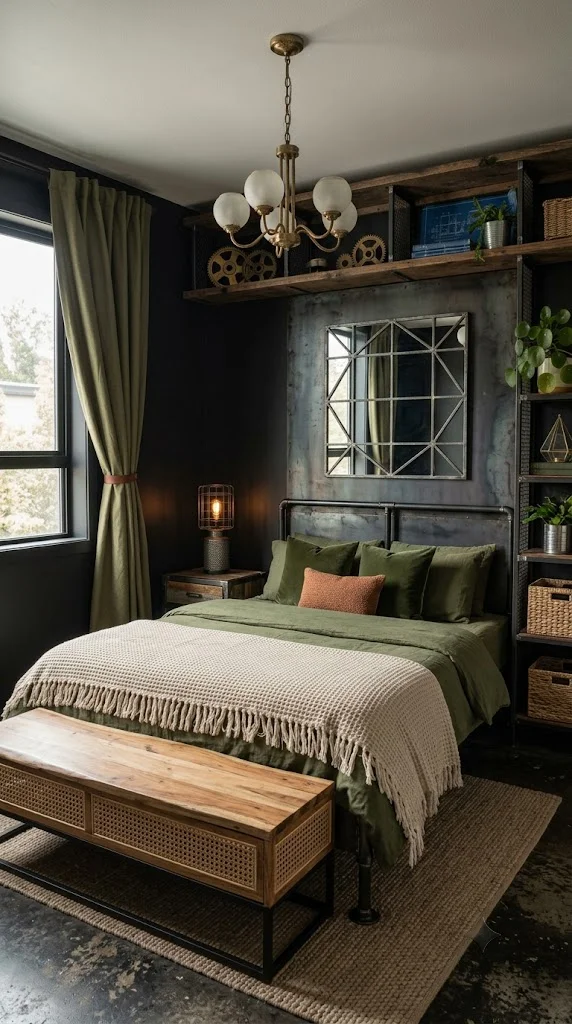 Industrial Black with Olive Green and Natural Materials