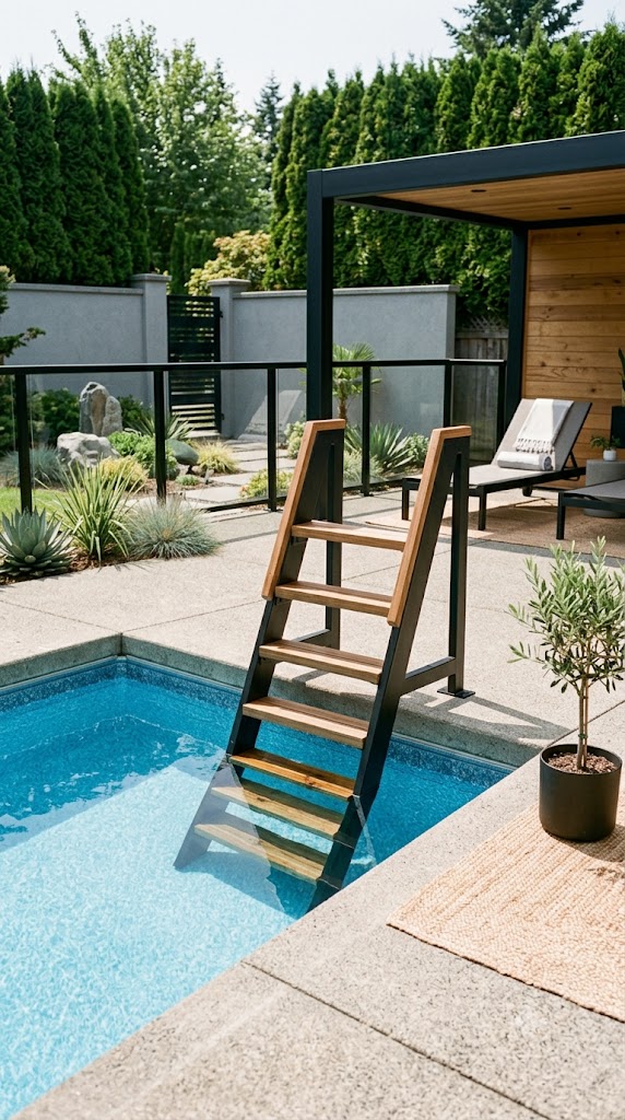 28 DIY Pool Ladder Ideas 3 Modern Powder-Coated Steel Frame