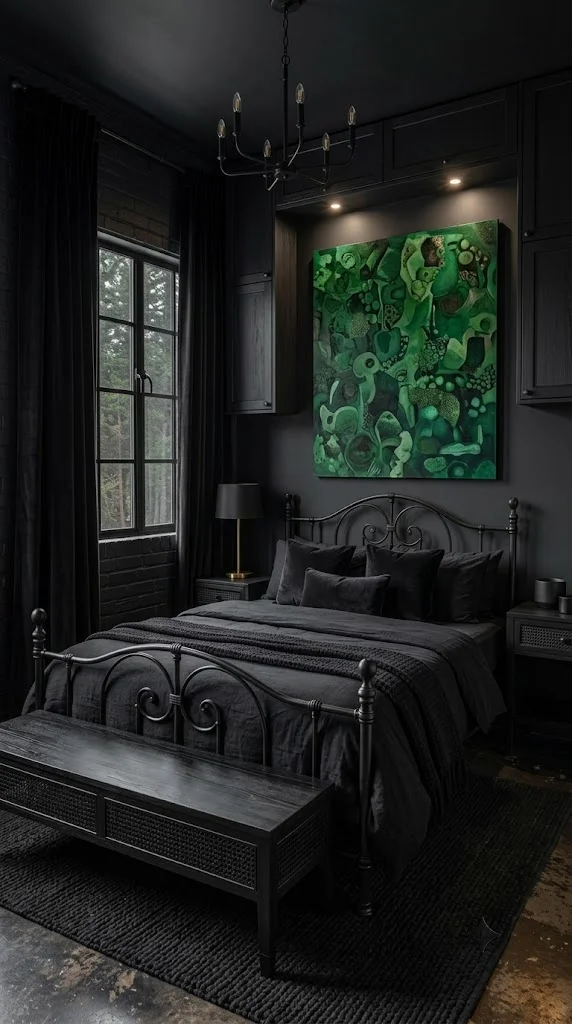 Monochromatic Black with a Single Green Statement Piece