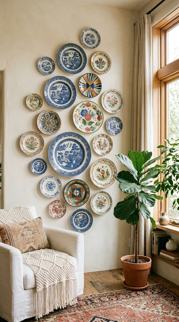 20 Beautiful Wall Decor Living Room Ideas 11 Plate Wall Display 1