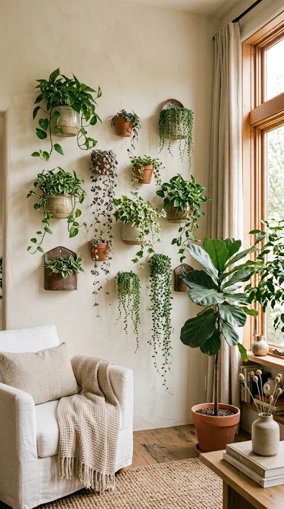 20 Beautiful Wall Decor Living Room Ideas 13 Wall Mounted Plant Display 1