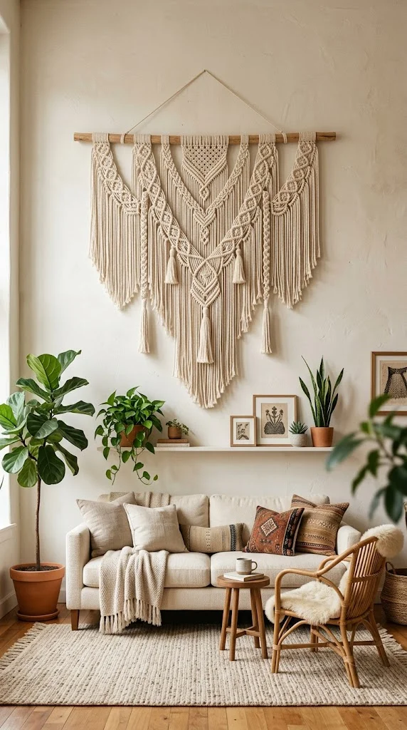 20 Beautiful Wall Decor Living Room Ideas 18 Woven Macrame Wall Hanging 1