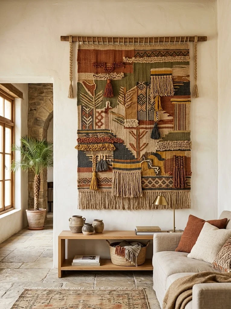 20 Beautiful Wall Decor Living Room Ideas 6 Woven Textile or Tapestry