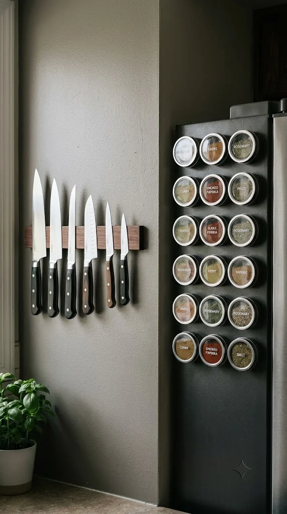 Magnetic Knife Strip and Spice Holders