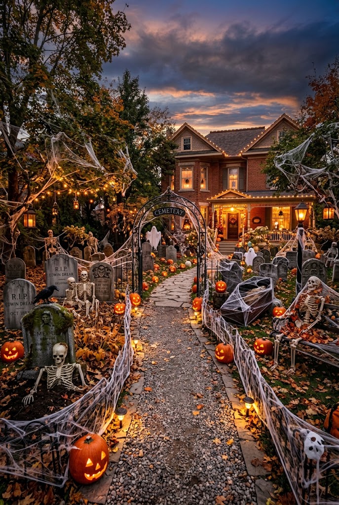 Full Halloween Themed Graveyard Scene