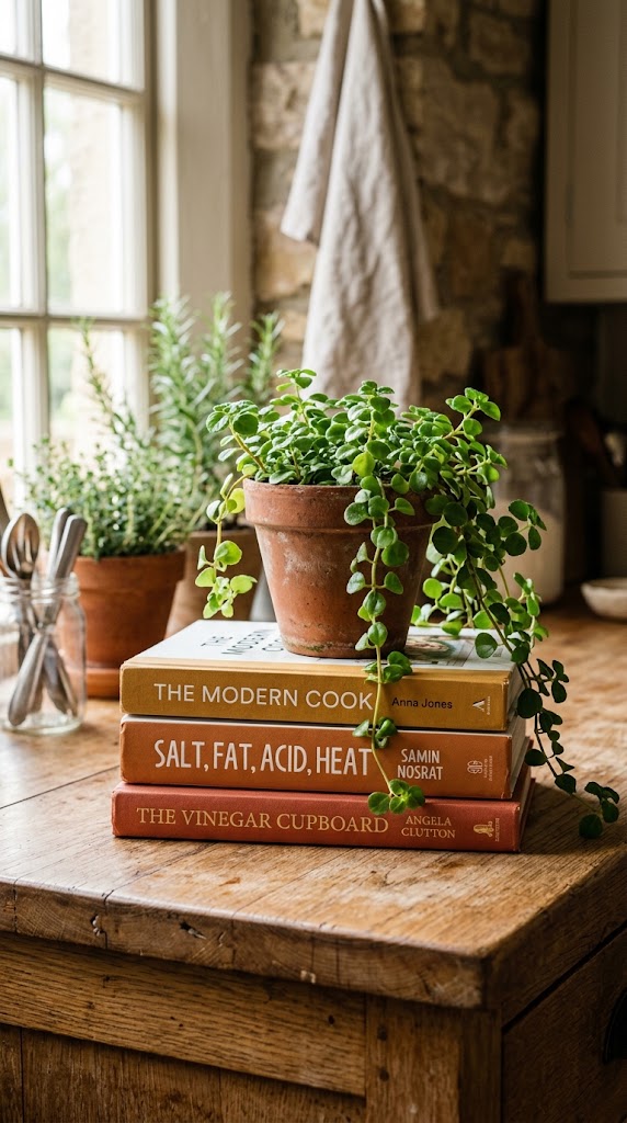 Layered Cookbooks as Decor
