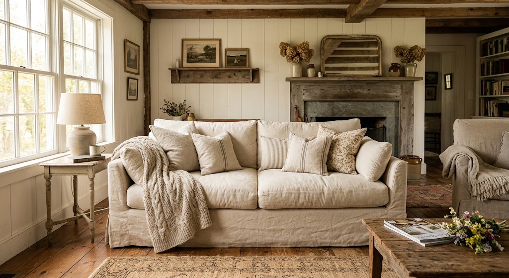 Neutral Slipcovered Sofa 1