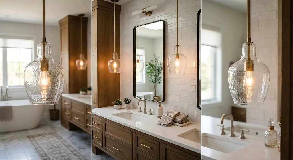 Pendant Lights Flanking the Mirror
