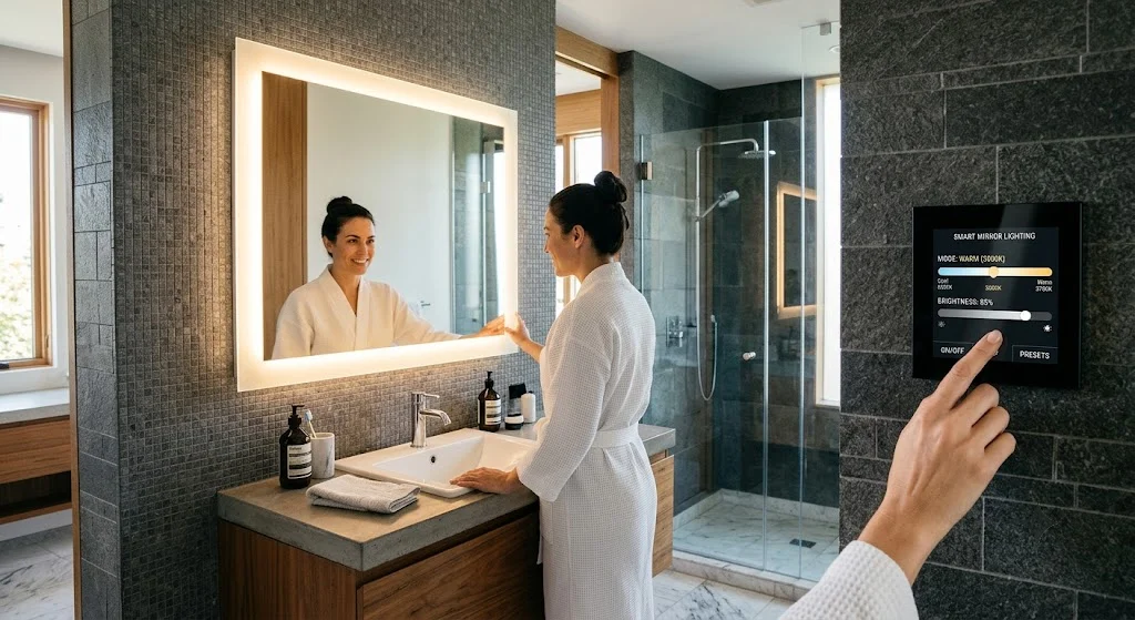 Smart Mirror Lighting with Adjustable Temperature