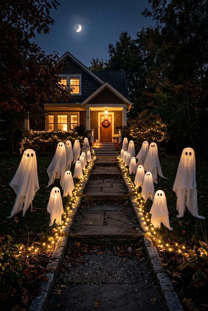 Spooky Walkway With Ghosts