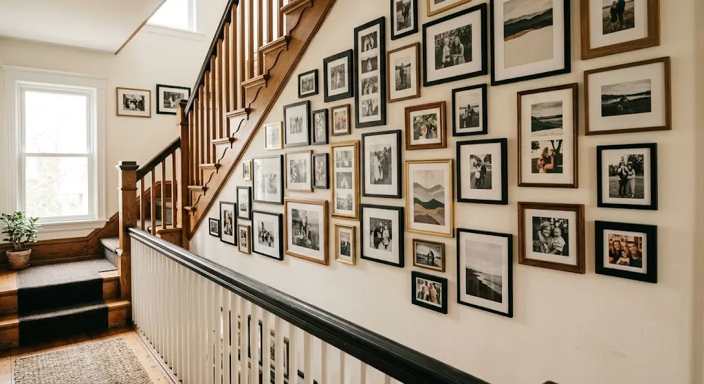 taggered Gallery Wall Following the Stair Line 1