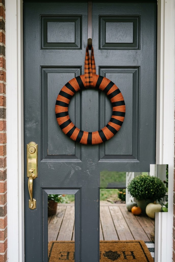 15 Easy Halloween Entryway Decor Ideas That Impress Guests Instantly 7 Black Orange Ribbon Wreath