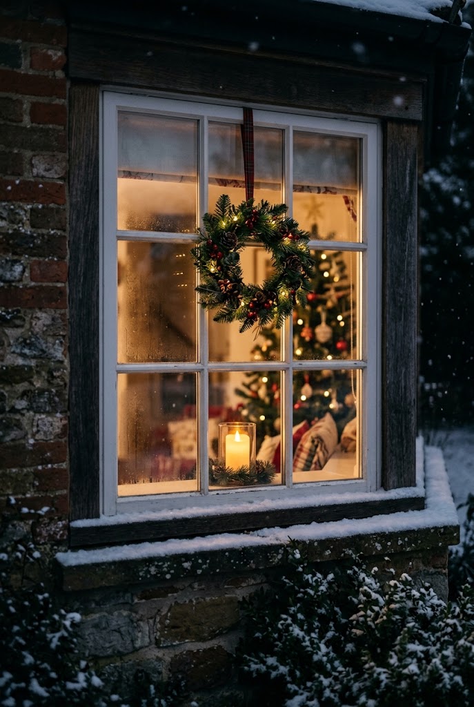 10 Christmas Decor Ideas for a Cozy, Festive Home 5 Candlelit Window Display