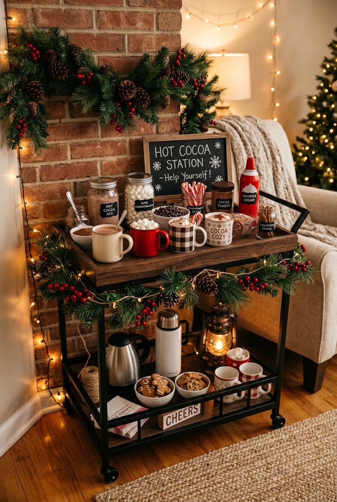10 Christmas Decor Ideas for a Cozy, Festive Home 9 Christmas Bar Cart or Hot Cocoa Station