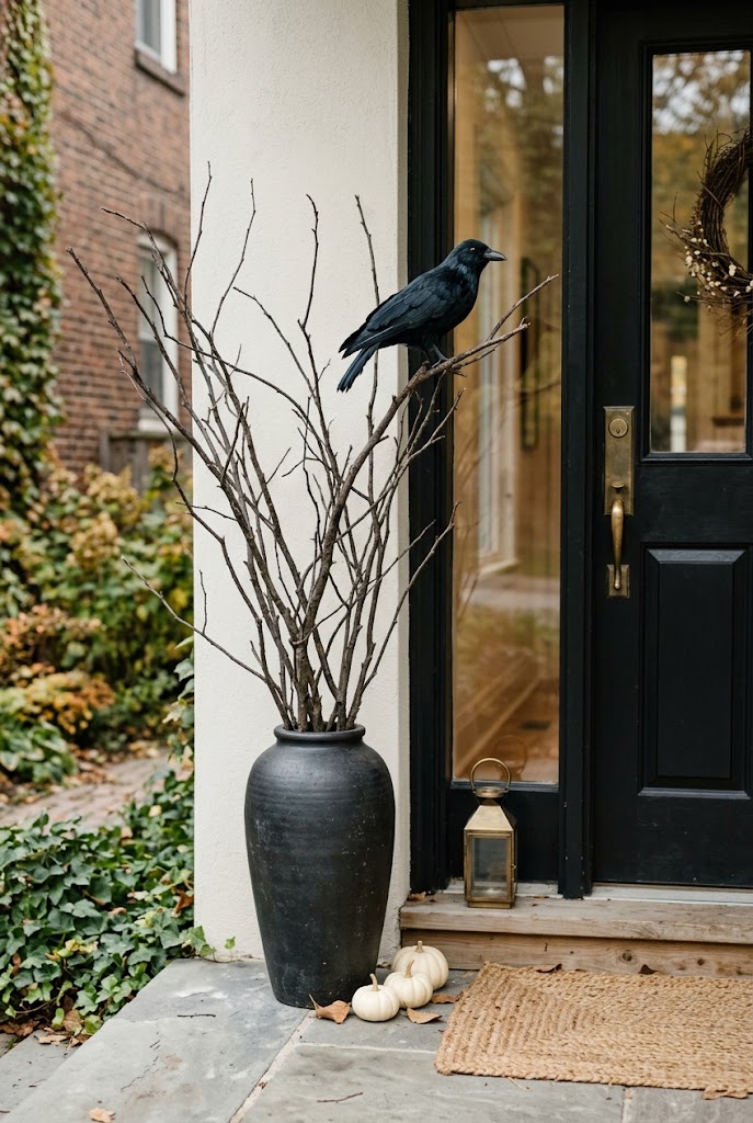 15 Easy Halloween Entryway Decor Ideas That Impress Guests Instantly 12 Crow Branch Accent