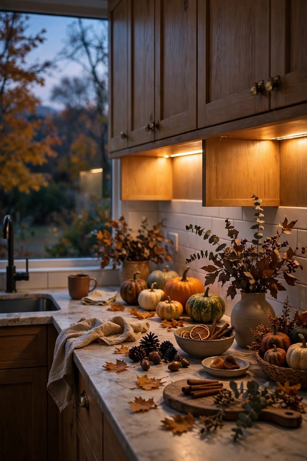 Warm lights under kitchen cabinets