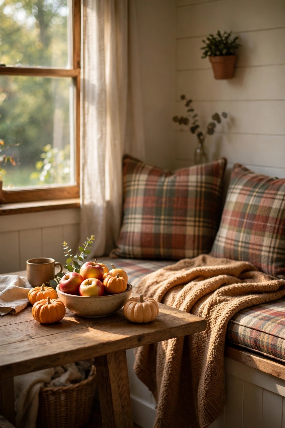 Harvest breakfast nook with warm cushions